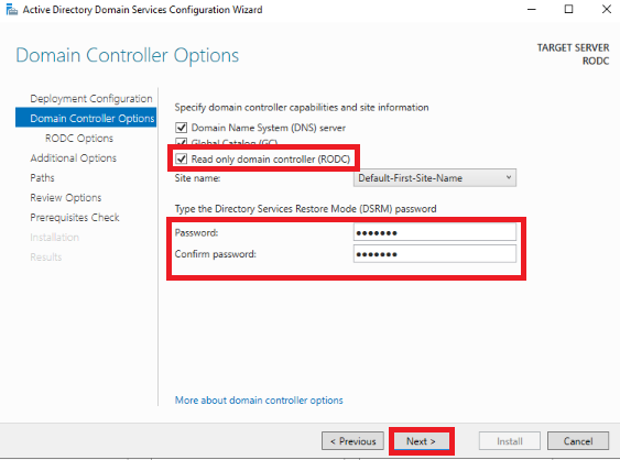 Domain controller option